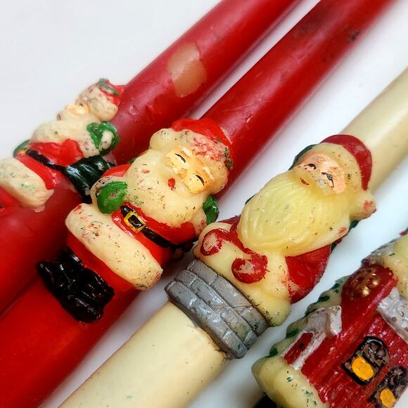 🎅 Vintage Set of 4 Christmas Molded Taper Candles – Mid-Century Holiday Decor - Picture 10 of 11